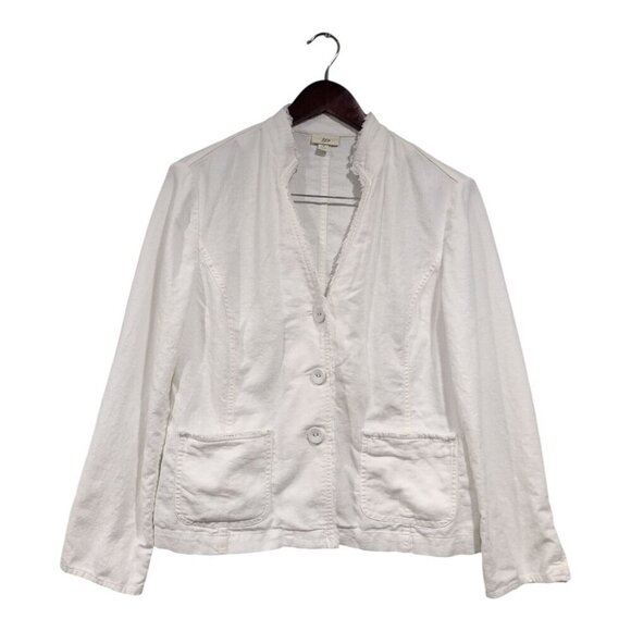 J. Jill Jackets & Blazers - J Jill White Linen Blend Jacket Blazer Casual Lightweight Travel Fringe Sz 10
